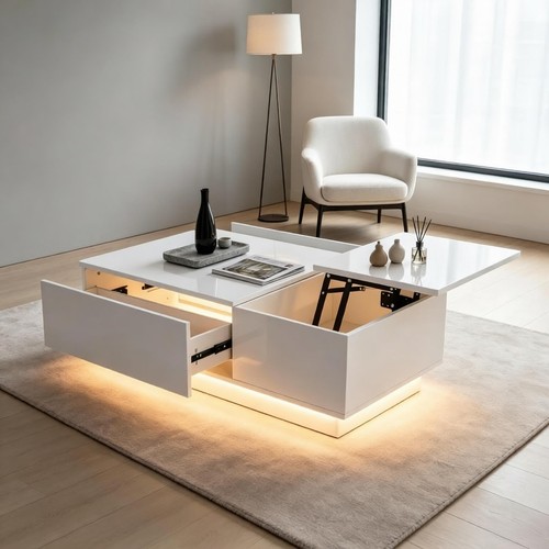 Lift top led coffee table - top,