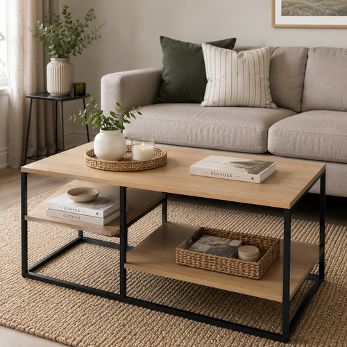 Coffee table 90cm light wood - table,
