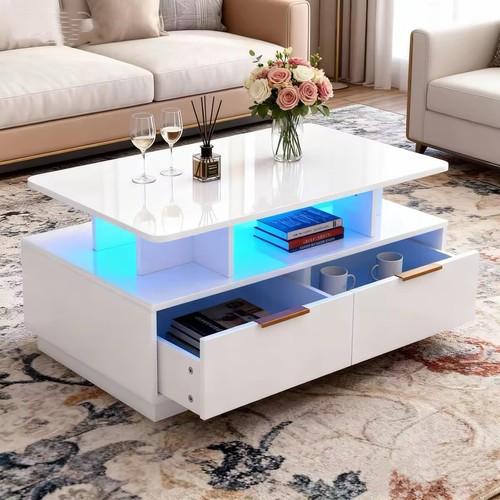 Led coffee table with storage - coffee,