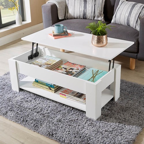 White wooden coffee table with - table,