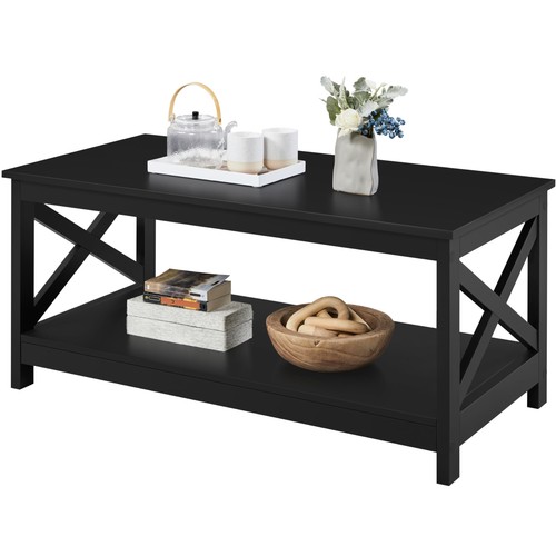 Wood tier black coffee table - 2-tier,